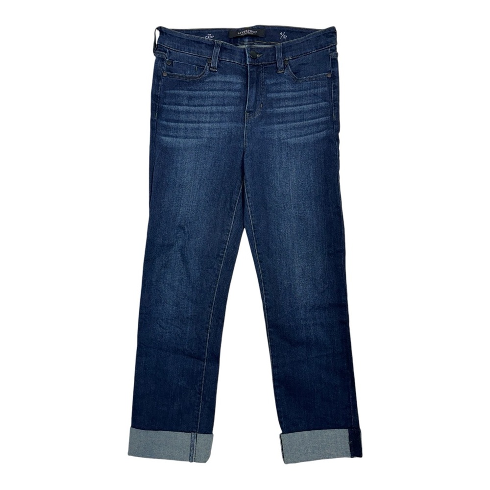 Liverpool Womens Sz 4/27 The Crop Roll Cuff Mid Rise Blue Stretch
